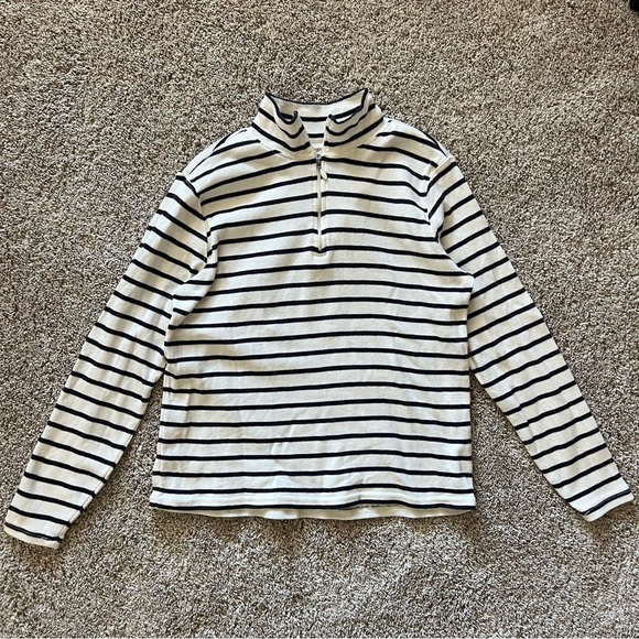 L.L. Bean quarter zip stripe classic top petite small - Picture 2 of 8